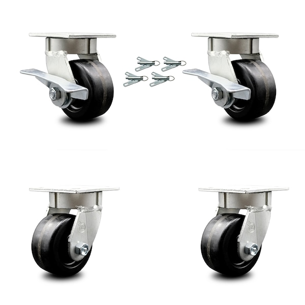Service Caster 4 Inch Kingpinless Phenolic Wheel Caster Swivel Locks 2 Brakes SCC, 4PK SCC-KP30S420-PHR-SLB-BSL-2-BSL-2 - main